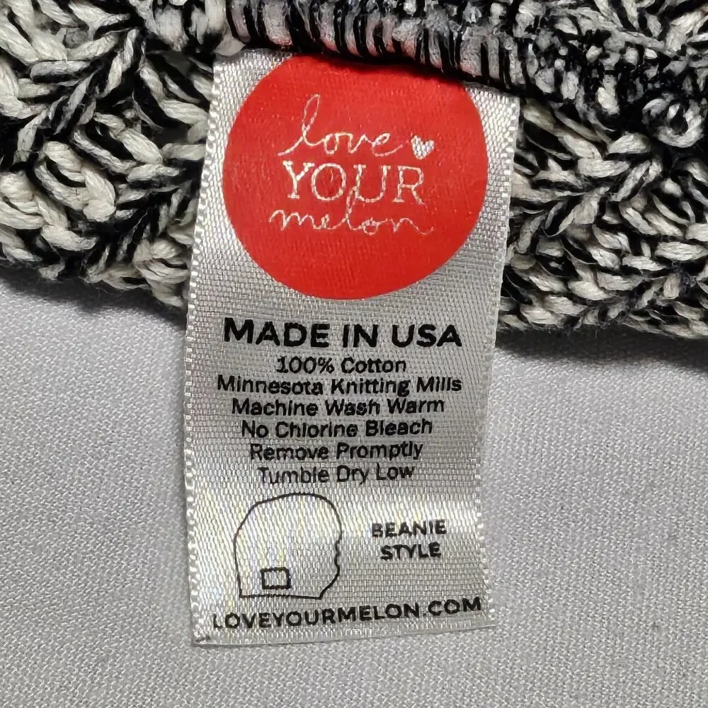 LOVE YOUR MELON BLACK & WHITE KNIT BEANIE 100% COTTON ONE SIZE –  CHARITY BRAND